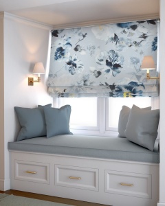 Římská roleta na míru, látka Gard 613, látka v šedomodré koloristice, řetízkové ovládání