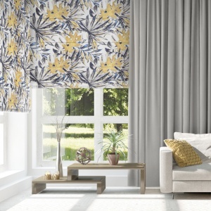 Římská roleta na míru, látka Sandero, látka v teplé hořčicové koloristice, řetízkové ovládání