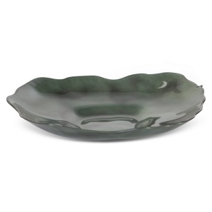 Větší patera Nikol1 Art Glass,  silnostěnné sklo, kouřová zelená, 30x28cm