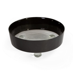 Patera Lea  Art Glass,  silnostěnné sklo s rýhovaným povrchem,  černá - kouřová barva,  průměr 24cm