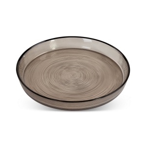 Patera Lea  Art Glass,  silnostěnné sklo s rýhovaným povrchem,  kouřová barva,  průměr 16cm
