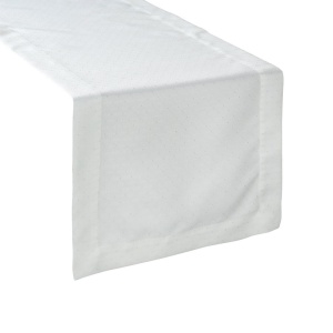 Eliza - bílý elegantní stolní běhoun s dekorací stříbrnými tečkami, 40x200cm