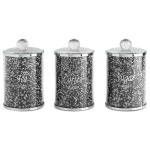 Dózy Ventosa - sada 3ks, sklo, stříbro - černé krystalky, průměr 10cm, výška 17cm