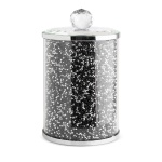 Dóza Ventosa,  sklo, stříbro - černé krystalky ve stěně, průměr 10cm, výška 17cm