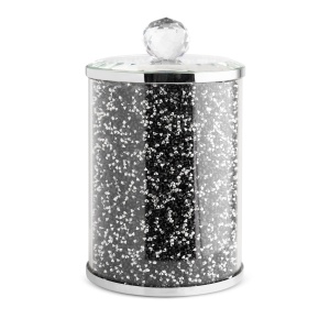 Dóza Ventosa,  sklo, stříbro - černé krystalky ve stěně, průměr 10cm, výška 17cm