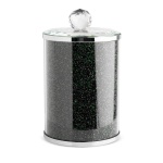 Dóza Ventosa,  sklo,  zeleno - černé krystalky ve stěně, průměr 10cm, výška 17cm