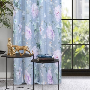 Lehký závěs Flora, etamína ve stylu eko, svěží koloristika, 140x250, na kroužcích, lze zkrátit