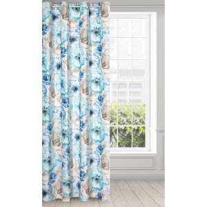 Jollie - závěs s květovým motivem, modrá koloristika, velvet, 140x250, na kroužcích, lze zkrátit