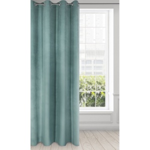 Závěs Milo, mátově-tyrkysový velvet + drobný eco splot, na kroužcích, velikost 140x250cm, lze zkrátit