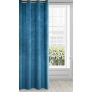 Závěs Milo, tmavě modrý velvet + drobný eco splot, na kroužcích, velikost 140x250cm, lze zkrátit