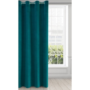 Závěs Milo, tmavě tyrkysový  velvet + drobný eco splot, na kroužcích, velikost 140x250cm, lze zkrátit