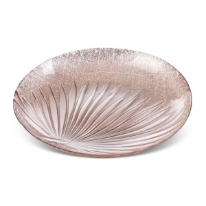 Patera Bena2 Palm,  Art Glass,  sklo s reliéfem palmového listu v růžové barvě,  velikost průměr 32cm