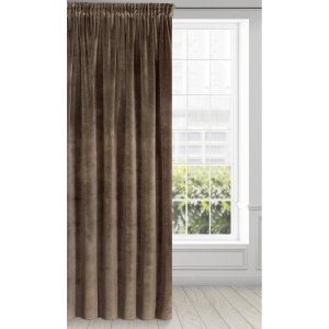 Závěs Ria elegant,  velvet ve hnědé barvě, řasící páska, velikost 140x270cm, lze zkrátit