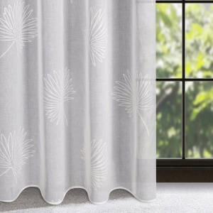 Záclona Jane,  žakárový vzor listů,  bílá, velikost  140x270cm, řasící páska, lze zkrátit