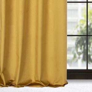 Lili - efektní velvetové závěsy s vlnovým vzorem v látce,  medová žlutá barva, na kroužcích, velikost 140x250cm, lze zkrátit