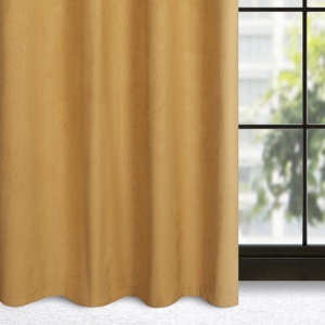 Lili - efektní velvetové závěsy s vlnovým vzorem v látce,  tmavší zlatožlutá barva, na kroužcích, velikost 140x250cm, lze zkrátit