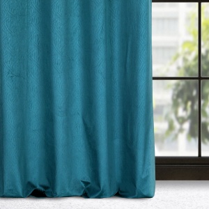 Lili - efektní velvetové závěsy s vlnovým vzorem v látce,  modrá barva, na kroužcích, velikost 140x250cm, lze zkrátit