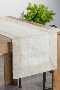 Stolní běhoun Natu10 s dodatkem lnu,  široký lem, 2 velikosti - šíře 40cm, délka 140cm nebo 180cm