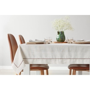 Stolní ubrus Natu9 s dodatkem lnu,  široký lem, 2 velikosti - šíře 140cm, délka 180cm nebo 220cm