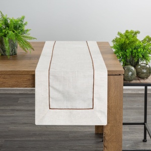 Stolní běhoun Natu9 s dodatkem lnu,  široký lem, 2 velikosti - šíře 40cm, délka 140cm nebo 180cm