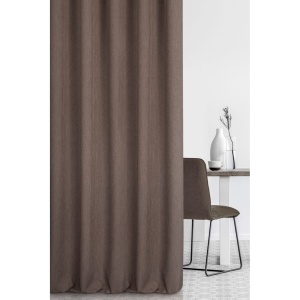 Závěs šitý na míru Cagla, hnědý, elegantní jemný melanž s drobnou strukturou, řasící páska