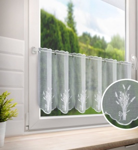 Lavender - kuchyňská / bistro záclonka, bílá s výšivkou, ve 3 výškách,  šíře 130-160cm , šití na míru