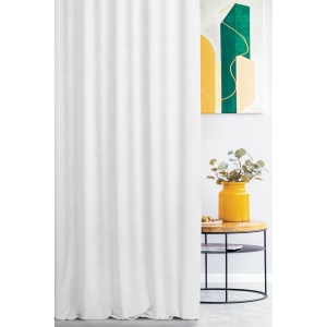 Závěs Adessa, bílý, šití na míru, řasící páska,  velurovo-semišový vzhled, působí teplým a útulným dojmem