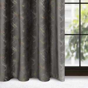 Adria - grafitový závěs,  velvet s dekorací v šampaňské barvě, řasící páska, velikost 140x270cm, lze zkrátit