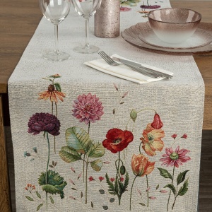 Dekorační stolní běhoun GOB1239 BP, 45x140cm,  tkaný květový vzor, podklad šedavý