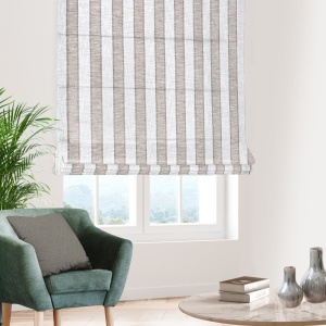 Římská roleta na míru, látka E2292,  etamína v pruzích v odstínu béžové, dekorační stehy, řetízkové ovládání 