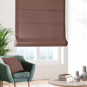 Římská roleta na míru,  látka Keep se stromečkovým vzorem, barva hnědavá baklažánová