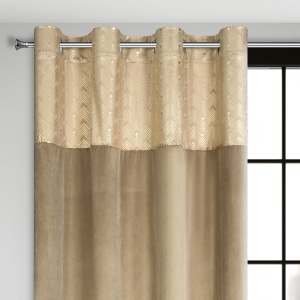 Závěs Ellen - béžový velvet s dekorací v horní části, 140x250, na kroužcích, lze zkrátit