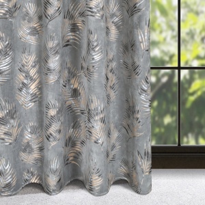 Gloria, závěs velvet samet se šampaňským měňavým potiskem, podklad ocelově šedý, na kroužcích, velikost 140x250cm, lze zkrátit
