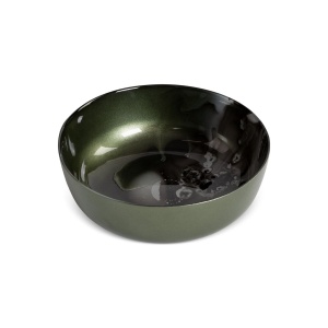 Větší miska Saba Art Glass, silnostěnné barvené sklo,  zeleno-šedá koloristika,  průměr 21cm