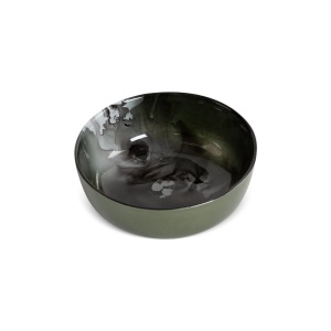 Miska Saba Art Glass, silnostěnné barvené sklo,  zeleno-šedá koloristika,  průměr 16cm
