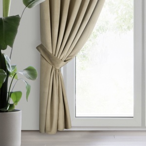 Závěs  Antara s vázačkou, velvet, světle béžový, 140x300, řasící páska, lze zkrátit