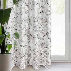 Závěs Odeta na kroužcích, bílý velvet samet s lesklým potiskem botanickým vzorem, velikost 135x250cm, lze zkrátit