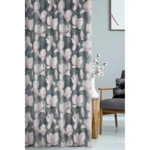 Závěs G23613, botanický vzor v šedo-růžové koloristice, splot přírodního vzhledu, šití na míru