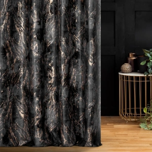 Závěs Nadia Elegant,  barva černá, mramorovaný zlatavý potisk, hebký velvet, šití na míru