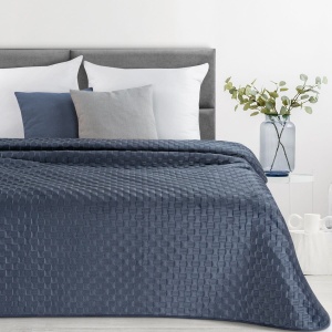 Přehoz na lůžka Sofia4 Elegant, matný hebký velvet, barva tmavě modrá, prošití, více velikostí
