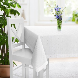 Eliza - bílý elegantní ubrus s dekorací stříbrnými tečkami, velikost 140x220cm