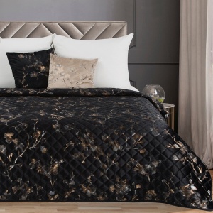 Přehoz na lůžka Neat BL5, hebký velvet + vícebarevný potisk, barva černá, prošití,  volba velikosti