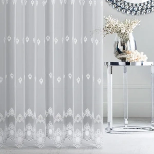 Záclona na míru F16632, bílá, dekorační výšivka, řasící páska, dole zátěžový steh