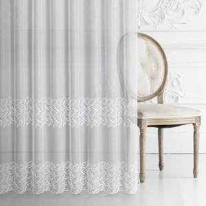 Záclona na míru F8974 Irina, bílá, dekorační výšivka, řasící páska, dole zátěžový steh
