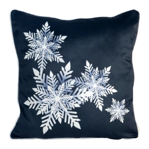 Velký povlak  na polštář Carol02, hebký velvet-samet, barva tmavě modrá s potiskem, paspulka po obvodu, velikost 60x60cm