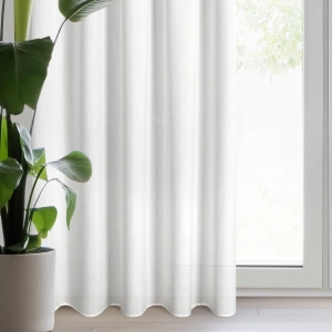 Lehký závěs Eris v eco-stylu, látka plátěného stylu, barva krémově bílá melanž, řasící páska nebo tunýlek,  140x270cm, lze zkrátit