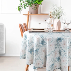 Stolní kulatý ubrus INES10, přírodní vzhled, béžovo-světle modrá koloristika, velikost průměr 150cm