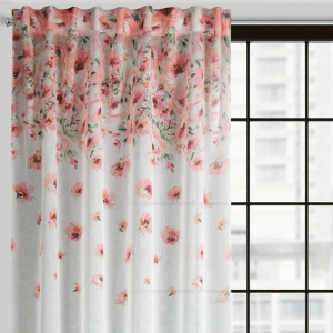 Záclona Olivia, bílá, v horní části potisk, řasící páska, velikost 140x270cm, lze zkrátit