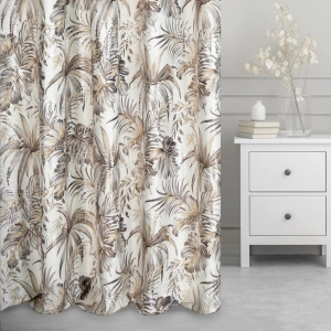 Závěs RODOS2,  hebký velvet, botanický vzor na světlém podkladu, stříbřitý siluetový dotisk, šití na míru