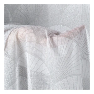 Záclona Rabi3, matný bílý batist, stříbřitý potisk Art Deco, šití na míru